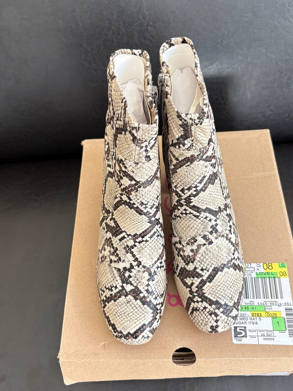 Snake-Print Ankle Boots in Beige and Brown - Women's Fashion Boot